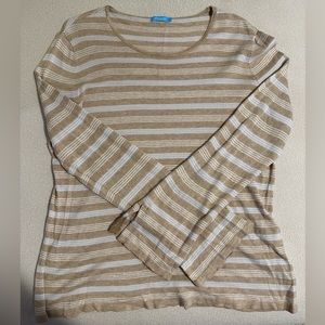 J.McLaughlin Oatmeal Cream Stripe Lightweight Sweater